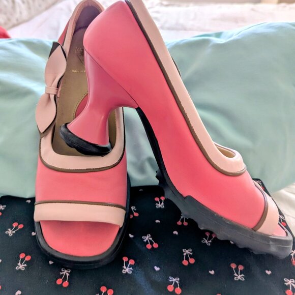 John Fluevog Vintage BEBE Heels Pretty Pink With Light Pink Bows Size 10 - Picture 9 of 14
